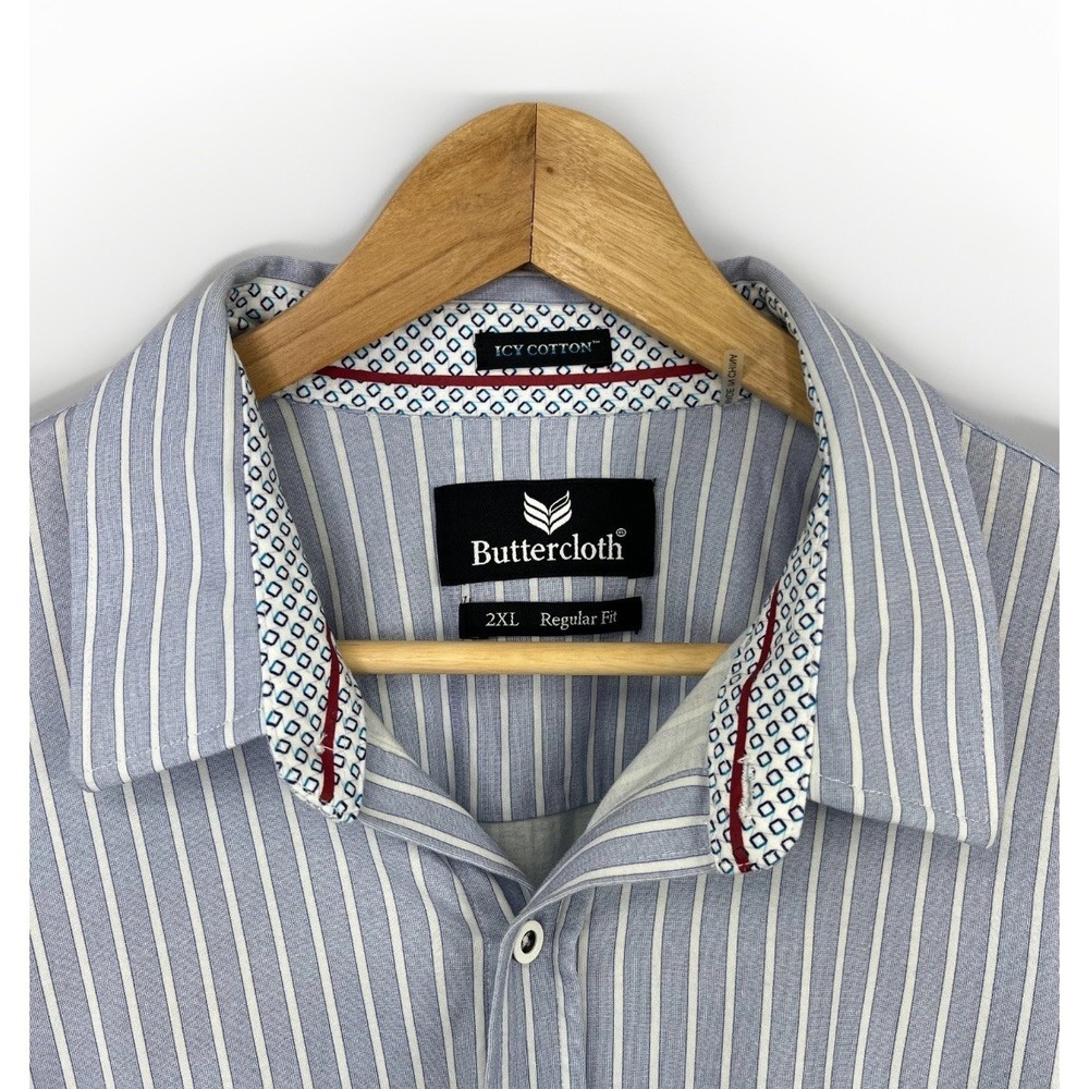 Buttercloth Dress Shirt Mens 2XL Blue Stripe Icy Cotton Regular Fit Stretch - Picture 1 of 13
